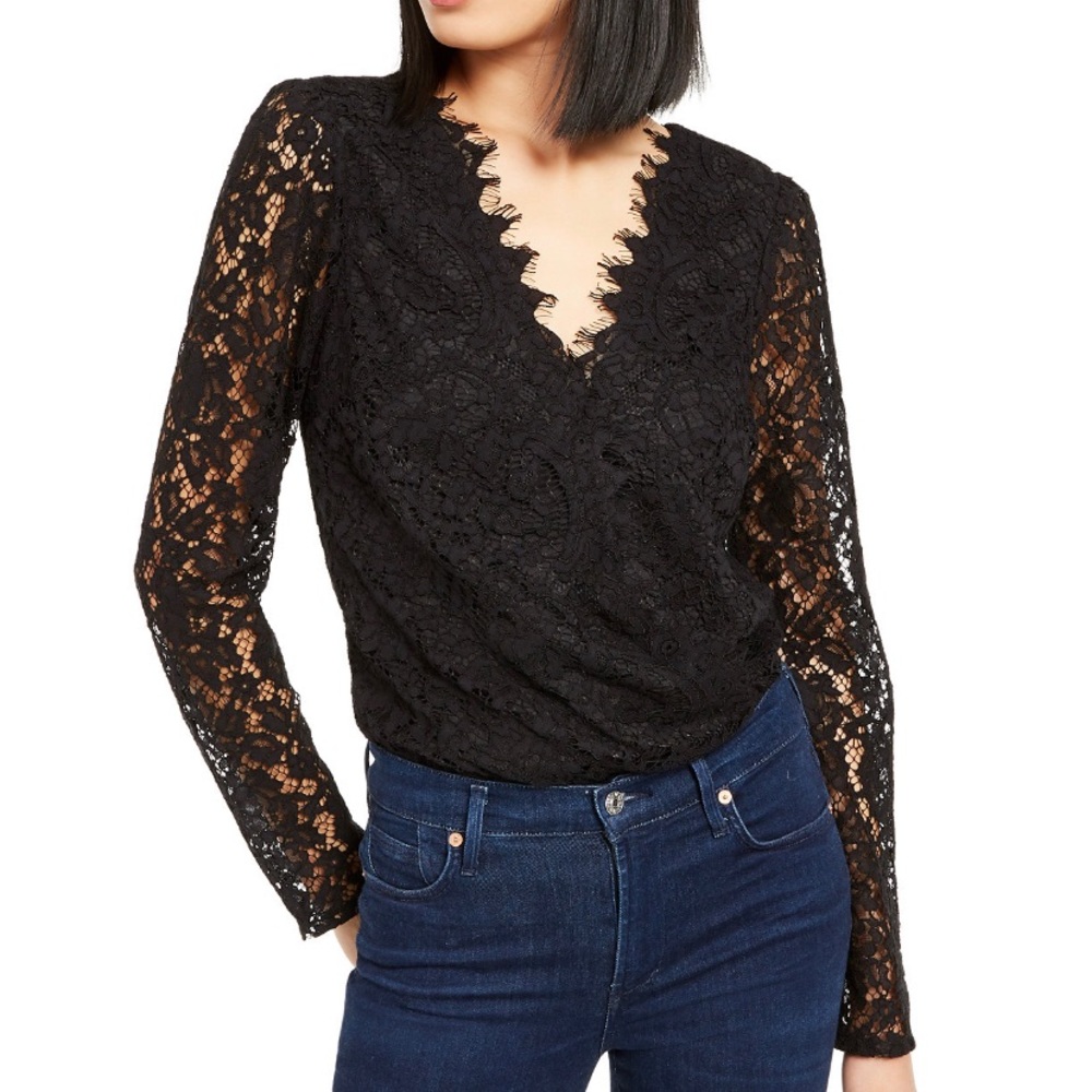 LEYDEN Allover Lace Bodysuit in Black Size Medium
